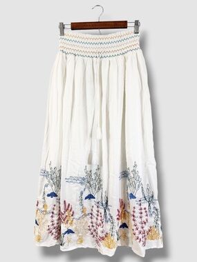 Forgotten Grace Maxi Skirt Size M White Cotton Embroidered Boho Tassel Summer